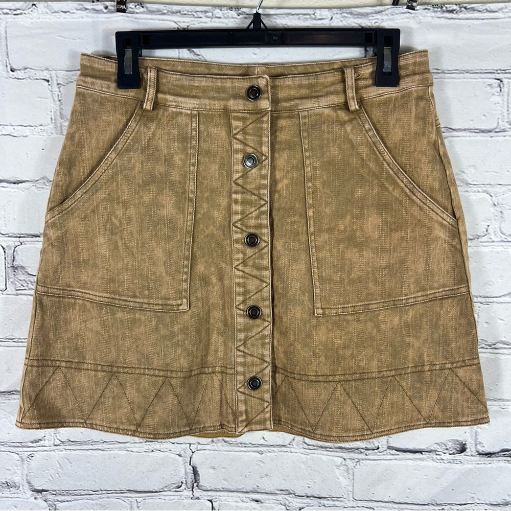 Entro Tan A-Line Button Front Mini Skirt Size M (E22)